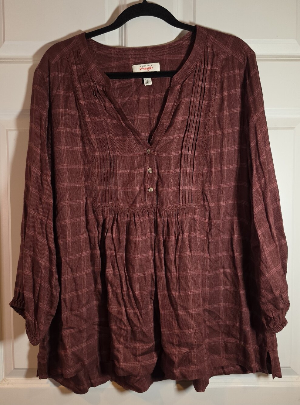 Wrangler Women's Burgundy Plaid Button-Front Tunic Top XL